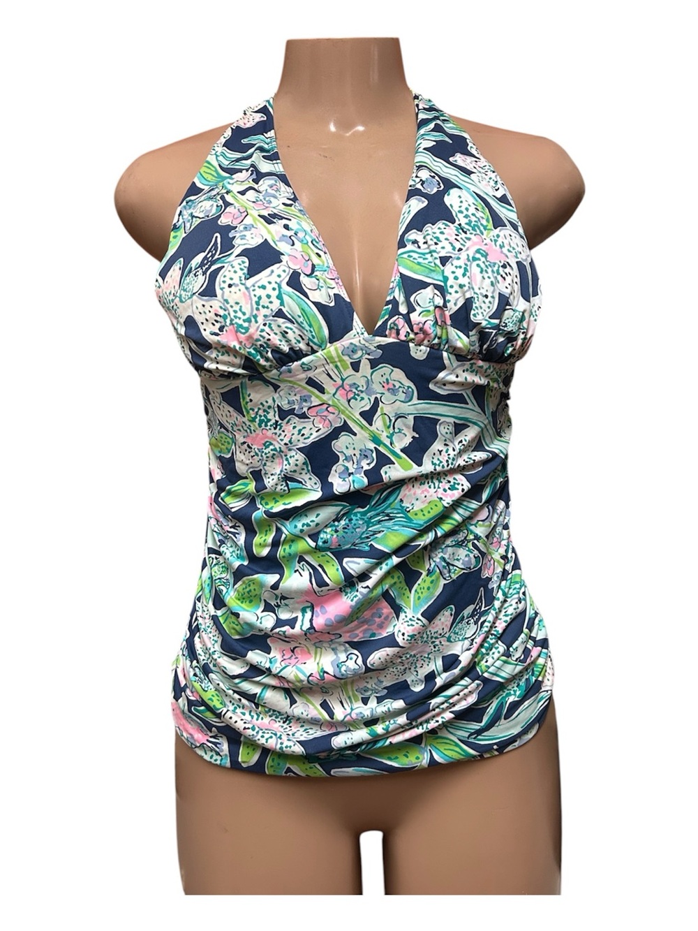 Lilly Pulitzer Navy Floral Halter One-Piece Swim